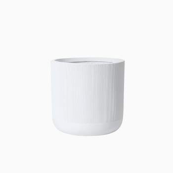 LuxenHome 14.8-Inch Round White Stripes MgO Planter