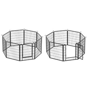 Bencmate Pet Crates and Houses 16 Panel Heavy Duty Metal Playpen with Door for Outdoor Yard Lawn Garden, Black, 108.27"*108.27"*31.7" - 1 of 4