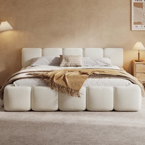 Christopher Knight Home Olive Modern Boucle Platform Bed with Thick Headboard and Footboard - 1 of 4