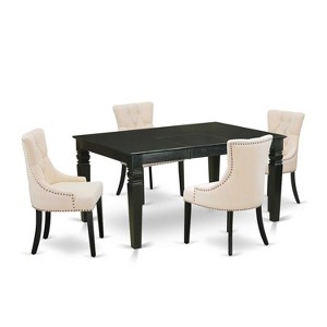 HomeStock 5-Piece Rectangle Black Finish Solid Wood Top Dining Table with 4-Parson Chair with Butterfly Leaf - 1 of 4