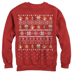 Men's Nintendo Ugly Christmas Mario Points Sweatshirt - 1 of 3