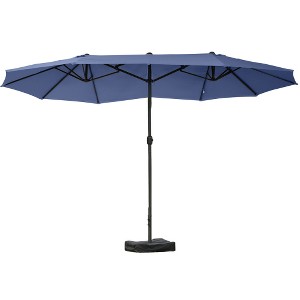 Akoasm 94.8 in. H Rectangular Outdoor Double Sided Patio Umbrella with Base, Sun Protection & Easy Crank For Deck, Garden & Pool-Dark Blue - 1 of 4