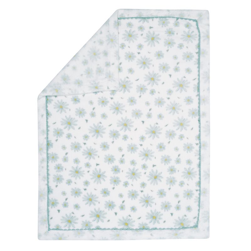 Lambs & Ivy Sweet Daisy White/Blue Floral Soft Luxury Fleece Baby Blanket, 2 of 8