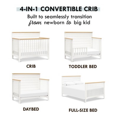 Warm White and Honey 4-in-1 Convertible Crib with Wood Paneling