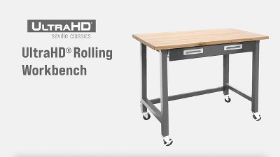 UltraGraphite Solid Wood Top Workbench on Wheels with Steel Drawer
