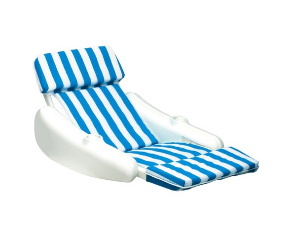 Swim Central 50" Sunchaser 1-Person Swimming Pool Floating Cushion Lounge Chair - Blue/White