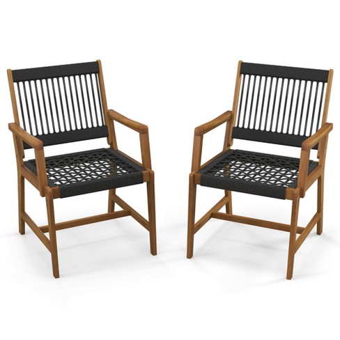 Costway Patio 2pcs Acacia Wood Dining Chairs All-weather Rope