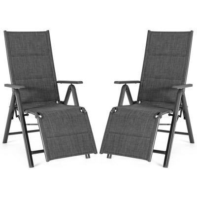 Costway 2PCS Patio Reclining Lounge Chair Adjustable Cotton-padded Folding Chair