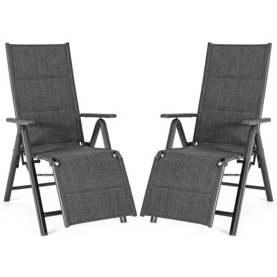 Costway 2PCS Patio Reclining Lounge Chair Adjustable Cotton-padded Folding Chair