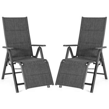 Costway 2PCS Patio Reclining Lounge Chair Adjustable Cotton-padded Folding Chair