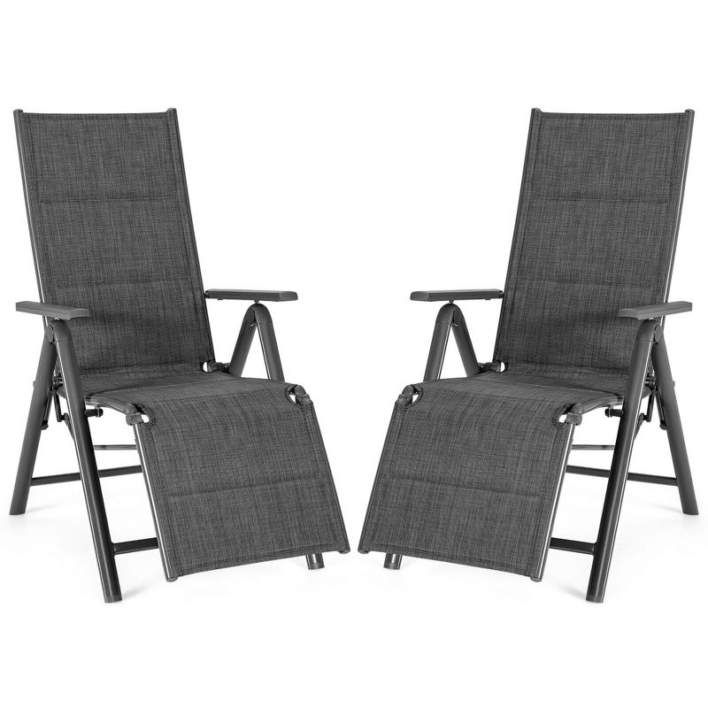 Costway 2PCS Patio Reclining Lounge Chair Adjustable Cotton-padded Folding Chair, 1 of 2