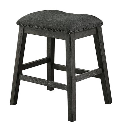 Set of 2 Fabric Saddle Counter Height Barstools with Nailhead Trim Gray -Benzara