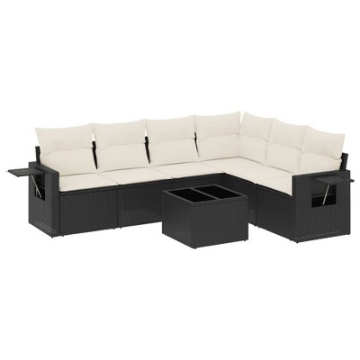 vidaXL 7 Piece Patio Sofa Set with Cushions - Black and Cream With Table