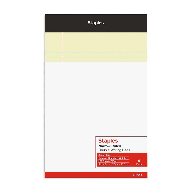 Staples Notepads 5" x 8" Narrow Canary 100 Sh./Pad 6 Pads/PK (35715-CC) 398212, 4 of 9