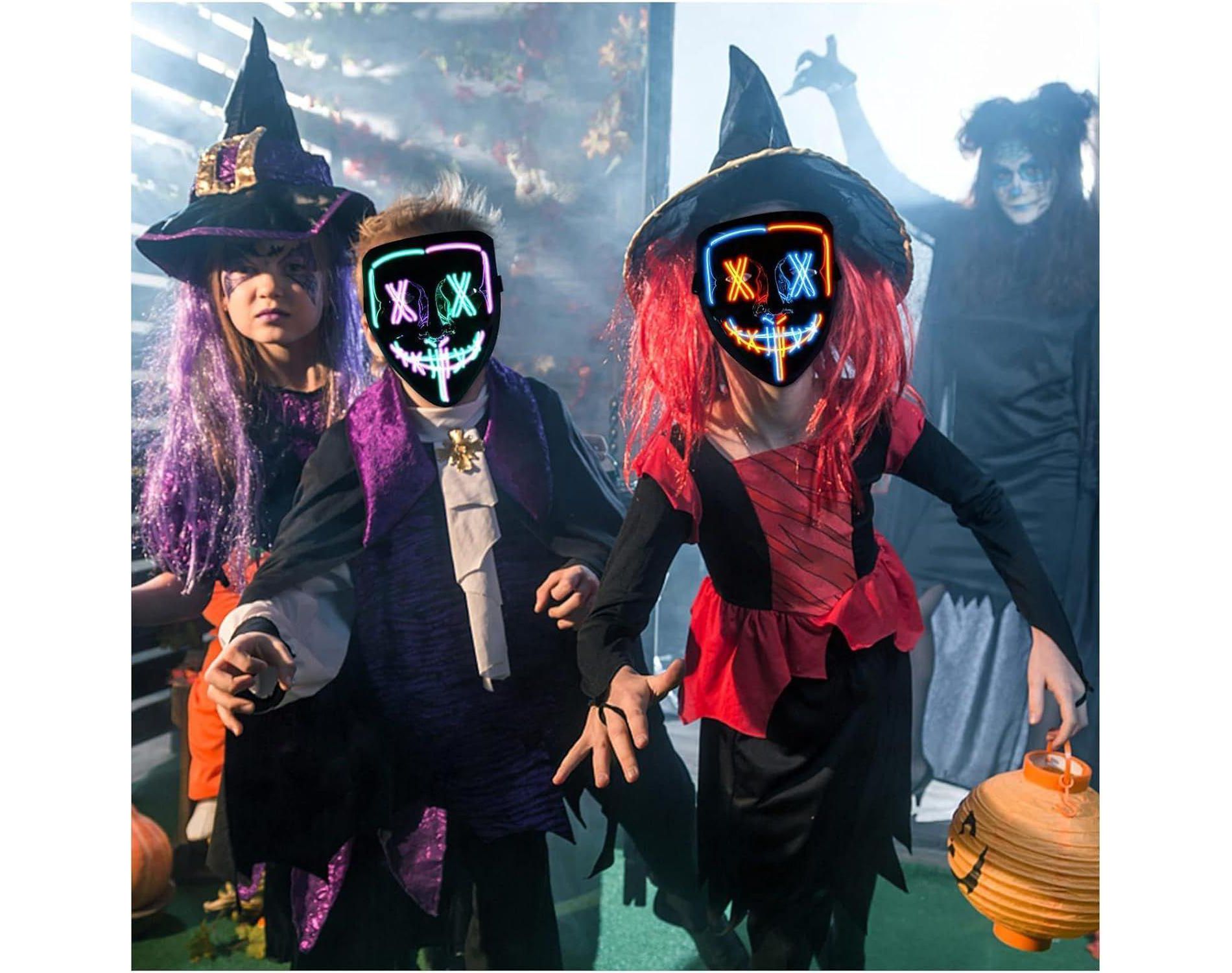 2 Sets of LED Halloween Masks-with x-Shaped Eyes and Three Modes of Illumination,Terrifying v-Shaped Glowing Mask