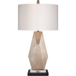 Possini Euro Design Modern Table Lamp with Black Marble Riser 32 1/2" Tall Champagne Gold Off-White Drum Shade for Bedroom Living - 1 of 4
