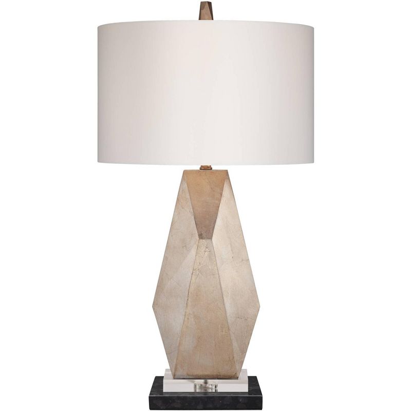 Possini Euro Design Modern Table Lamp with Black Marble Riser 32 1/2" Tall Champagne Gold Off-White Drum Shade for Bedroom Living, 1 of 7
