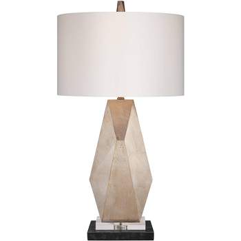 Possini Euro Design Modern Table Lamp with Black Marble Riser 32 1/2" Tall Champagne Gold Off-White Drum Shade for Bedroom Living