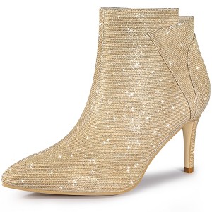 Allegra K Women's Glitter Pointed Toe Side Zip Stiletto Heel Ankle Boots - 1 of 4
