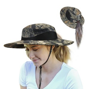 Tirrinia Women’s Wide Brim Sun Hat with Ponytail Hole, UPF 50+ Boonie Cap for Fishing Safari Hiking, Lightweight Breathable Adjustable Hats - 1 of 4