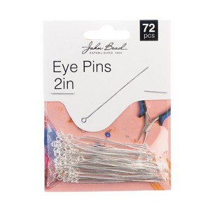 John Bead Must Have Findings Metal Silver 22ga 2" Eye Pins for Jewelry Making Findings, 72 Pieces - 1 of 4