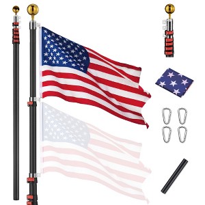 Yescom EZ GO 30Ft Commercial Telescoping Flag Pole Kit Portable Display Sign Banner Pole for Outside Hotel Business Events Advertising Flag Black - 1 of 4
