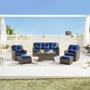 Spruce & Spring Outdoor Wicker Patio Outdoor Sofa Swivel Chair Coffee Table - 1 of 4