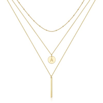 Turandoss 3PCS Gold Initial Layered Necklaces for Women, Stacking Coin Letter Pendant Y Necklace, Gold Jewelry for Women, Birthday Gifts for Her