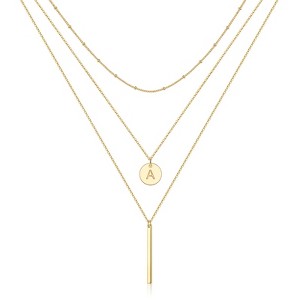 Turandoss 3PCS Gold Initial Layered Necklaces for Women, Stacking Coin Letter Pendant Y Necklace, Gold Jewelry for Women, Birthday Gifts for Her - 1 of 4