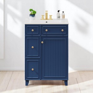 Mshliw 24" Bathroom Vanity with Ceramic Sink, 2 Drawers, Soft-Close Door, Freestanding Cabinet for Small Spaces, MDF and Wood - 1 of 4