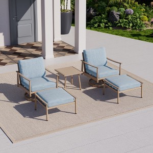 HAPPATIO Aluminum Outdoor Furniture Set,5 Pieces Patio Furniture Set, 1 Side Table, 2 Swivel Chairs and Ottomans with Cushion for Yard Deck Poolside - 1 of 4