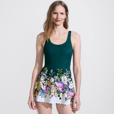 Lands' End Women's Tugless Scallop Swim Dress Swimsuit