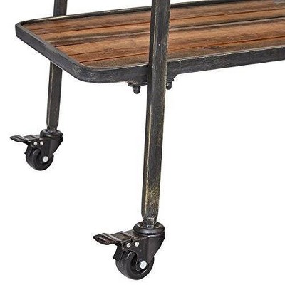 Felix Black and Wood Industrial Two-Tier Bar Cart