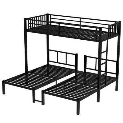 TopComfy Beds Twin over Twin Triple Bunk Bed Metal Frame Space Saving Triple Sleeping Bedroom Furniture for Bedroom, Black, 77.56"*64.45"*130.07"
