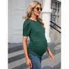 Maternity Tops Women's Casual Ribbed Round Neck Puff Short Sleeve Ruched Side Tunic Blouses Shirts Pregnancy Clothes - 4 of 4