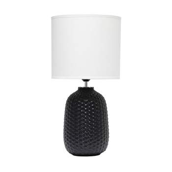 20.4" Traditional Ceramic Purled Texture Bedside Table Desk Lamp with White Fabric Drum Shade - Simple Designs