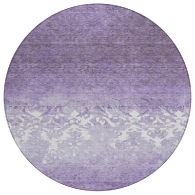 HomeRoots 8' Purple And Ivory Round Damask Washable Indoor Outdoor Area Rug