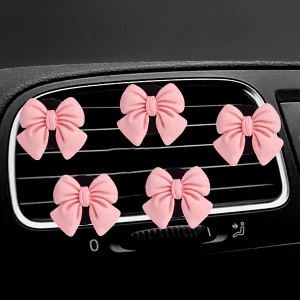 Anna-Kaci 5-Piece Pink Bow Car Air Vent Clip Set with Soft Decorative Design - Mauve Pink - 1 of 4