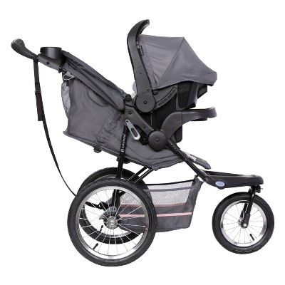Gray and Pink Steel All-Terrain Jogging Stroller with Infant Car Seat