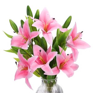 Unique Bargains Home Decor Lily Fake Artificial Flowers in Vase for Centerpiece Table - 1 of 4