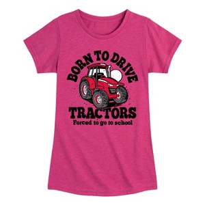 Girls' - Instant Message - Born To Drive Tractors School Fitted Short Sleeve Graphic T-Shirt - 1 of 4