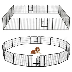 Costway 16 Panel 24" Height Pen Fence w/ Lock Indoor Outdoor Foldable Fencing Gate - 1 of 4