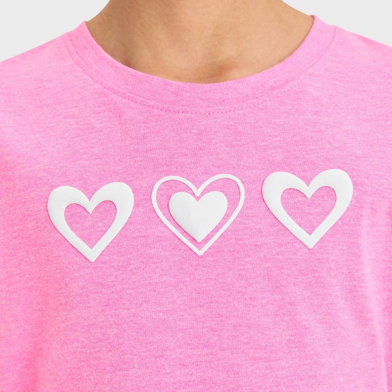Girls' Short Sleeve 'Hearts' Graphic T-Shirt - Cat & Jack™ Neon Pink, 3 of 5