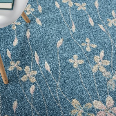 Tranquil Turquoise Floral Viscose 5'3" x 7'3" Area Rug