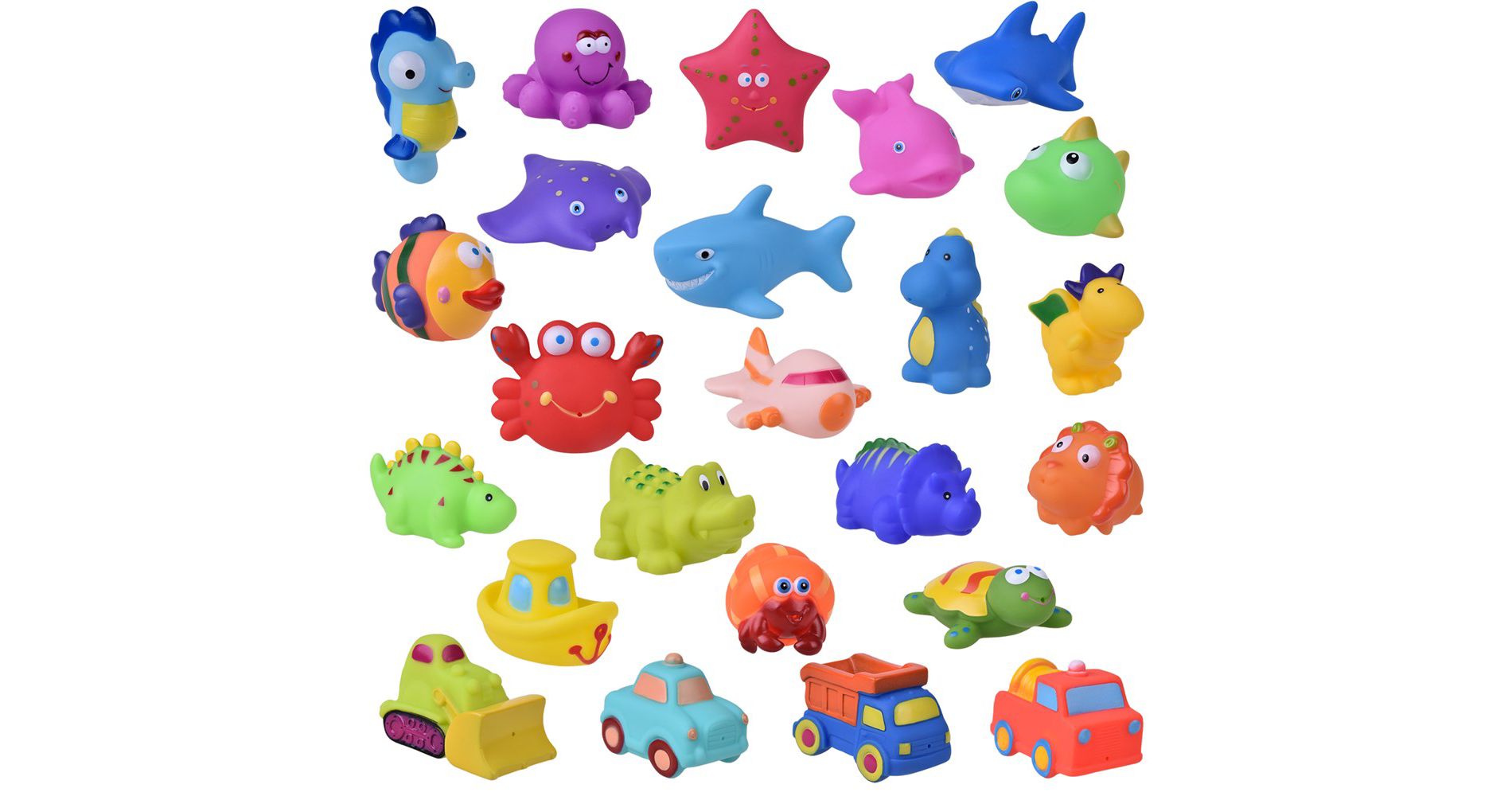 Fun Little Toys Tubbi Bubbi 24Pcs Squirting Sea Animals & Cars Bath Toys, Water Play for Toddlers, Birthday & Xmas Gifts for Boys & Girls