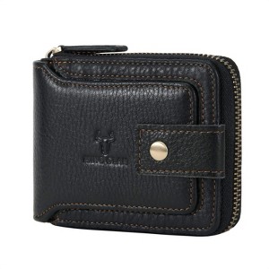 Wallet Men RFID Blocking Leather Bifold Wallets For Men - Flap ID Window Zip Coin Pocket Mens Zipper Wallets - 1 of 4