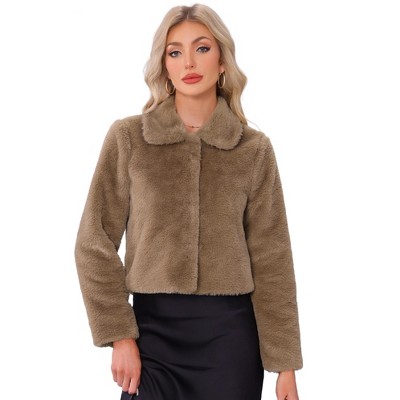 INSPIRE CHIC Women's Faux Fur Cropped Snap Button Winter Wedding Fluffy Coat