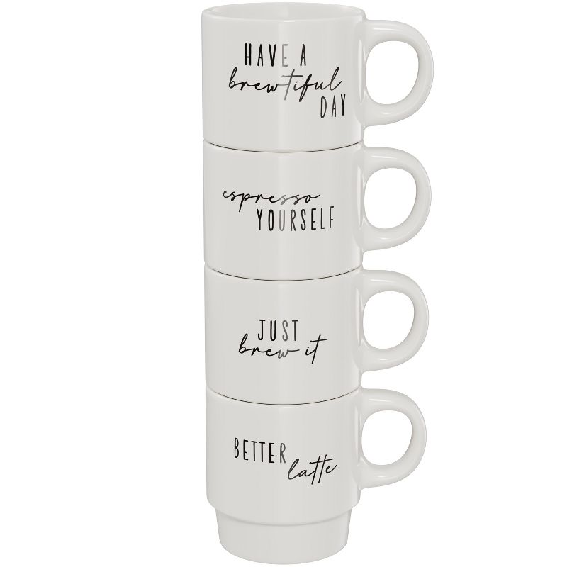 American Atelier Ceramic (4) 14 Oz Mug & Metal Rack Set for Tea & Coffee, Have a Brewtiful Day Text, 3 of 9