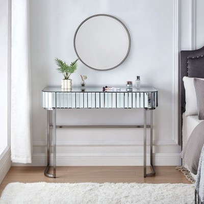CAVINAS Vanity Desk with Mirror Elegant Dressing Table with Charging Station, Open Shelf for Apartment, Bedroom
