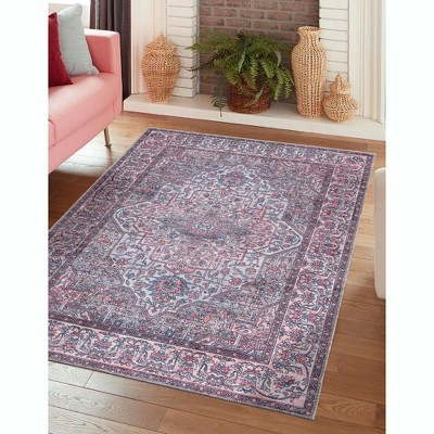 Mangata 5'3" x 8'0" Beige and Pink Chenille Area Rug